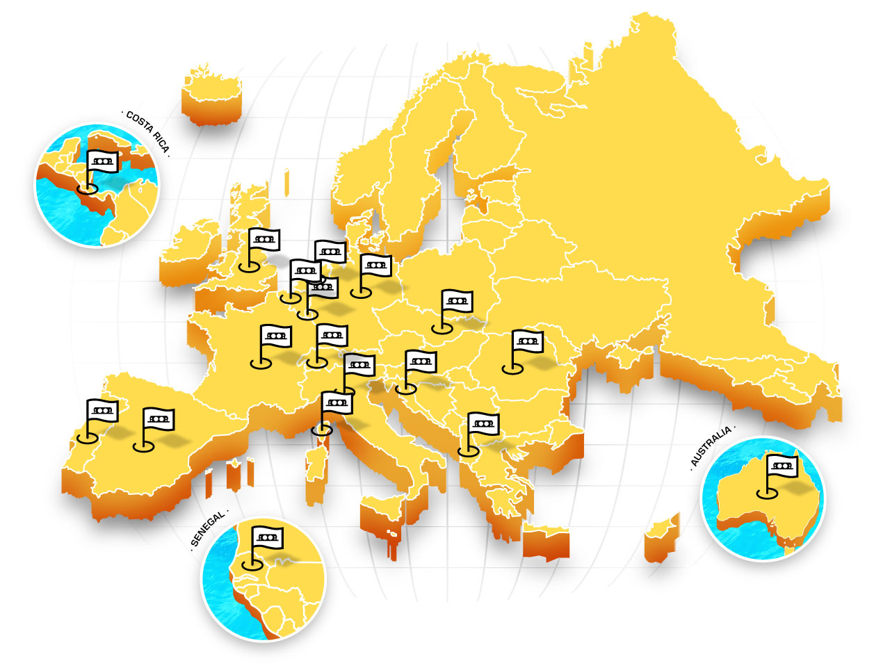 Mappa dell'Europa e del resto del mondo dove Poliespanso ha venduto i propri prodotti