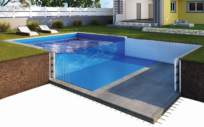 3D della casa e di una piscina realizzata con Variowall