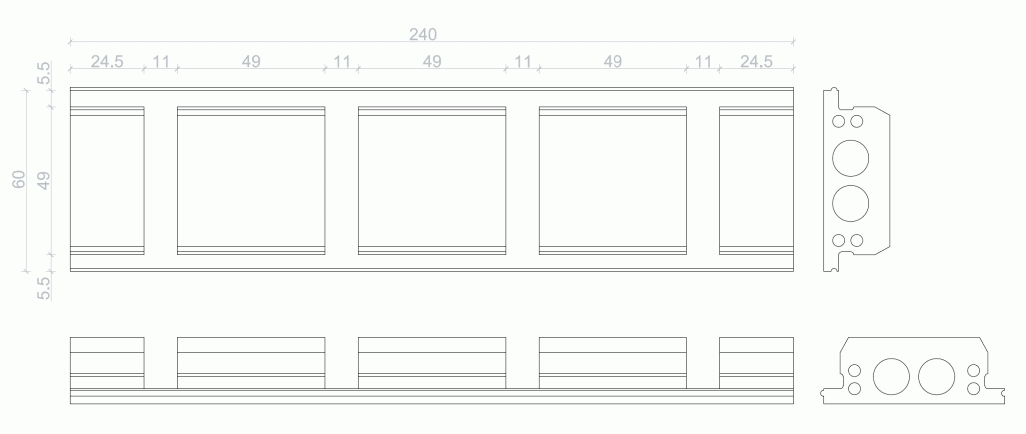 Schema lunghezza pannello 240 cm Solaio PB-X